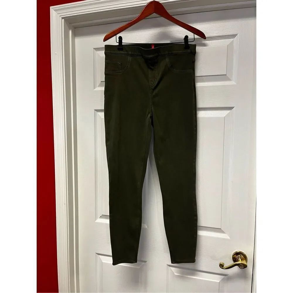 Spanx Olive Green Straight Pull On Twill Jeans sz XL EUC